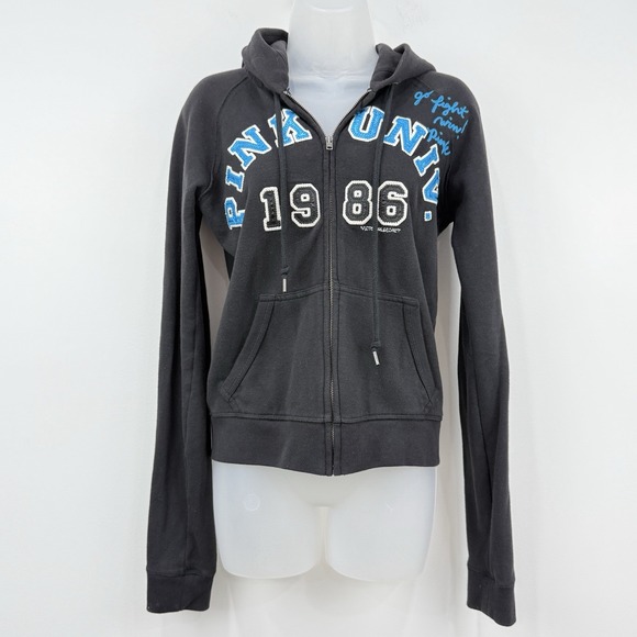 VTG Y2K Pink Victorias Secret Hoodie Womens M University 1986 Go Fight Win - Picture 1 of 16
